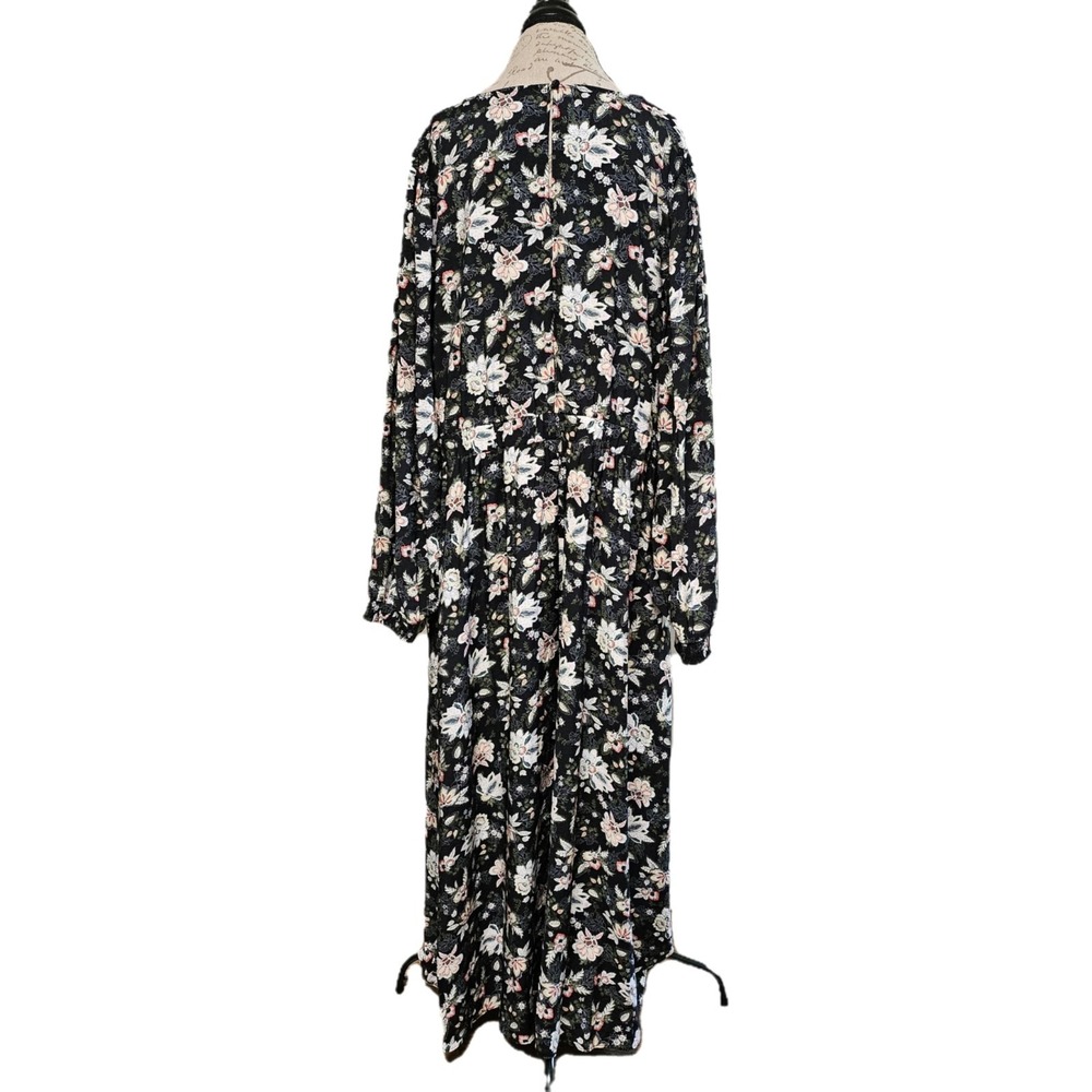 Lane Bryant $110 Black Floral Midi Dress Size 24 Witchy Dark Cottagecore - Picture 6 of 10